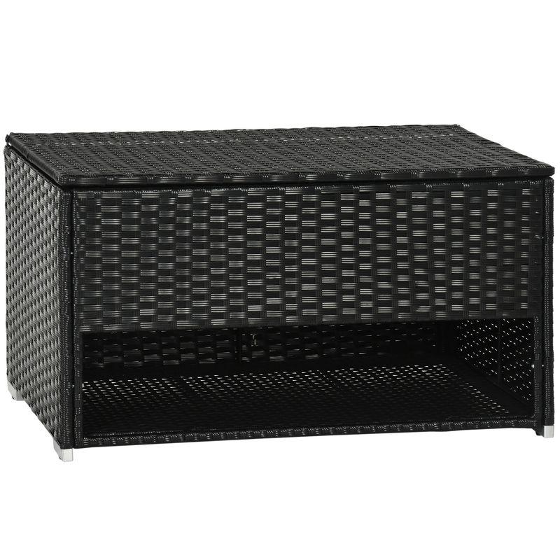 Black PE Wicker Outdoor Deck Box with Shelf