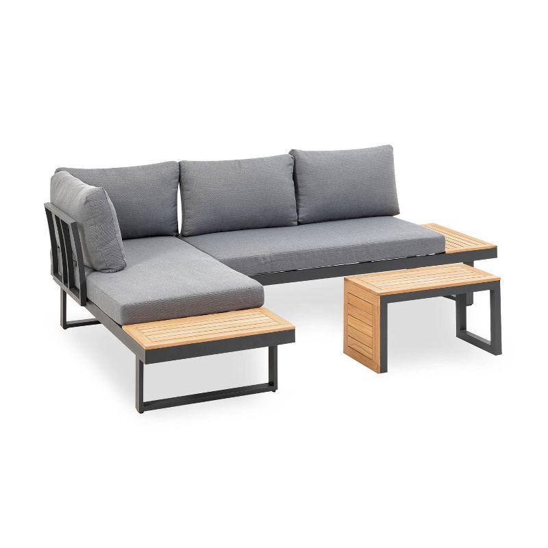 Samara Gray Aluminum and Teak 2-Piece Outdoor Sectional Set