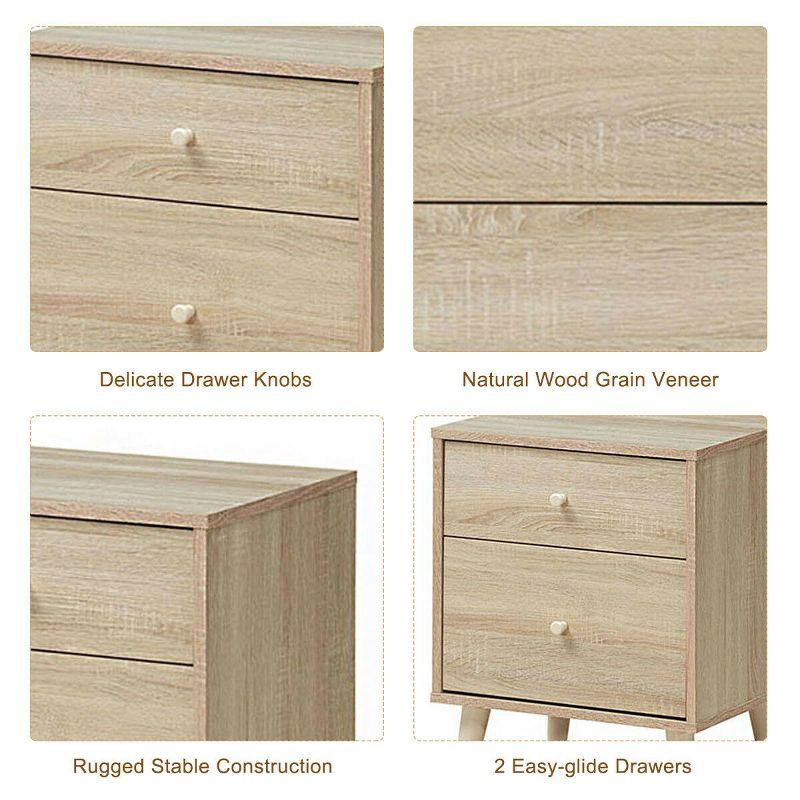 Costway Nightstand 2-Drawer Beside End Side Table w/Rubber Legs Oak Finish