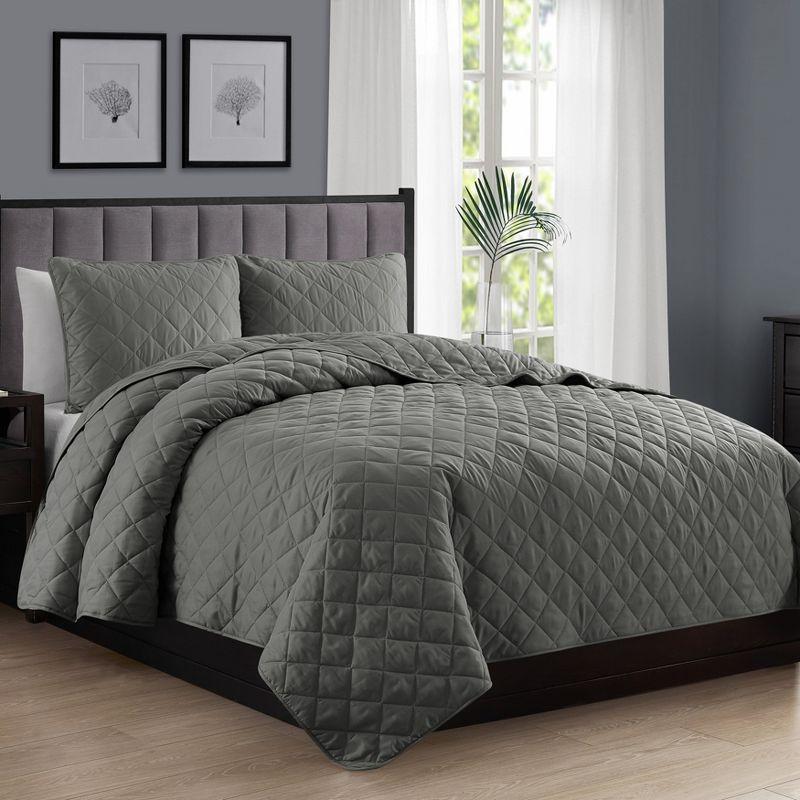 Swift Home | Essential Diamond Stitched 3-Piece Quilt Set Light Blue King/Cal King