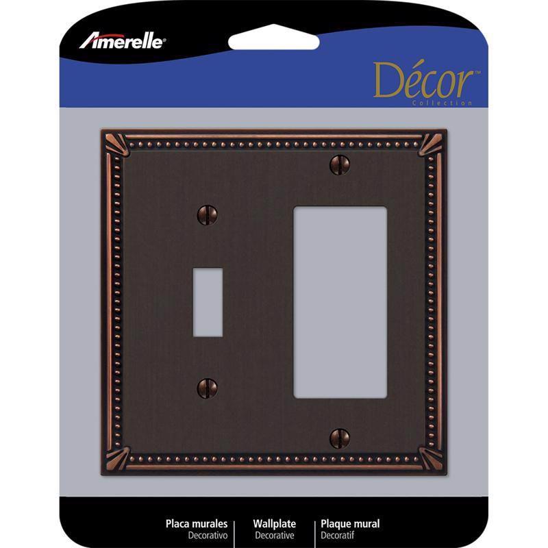 Aged Bronze 2-Gang Beaded Toggle and Rocker Wall Plate