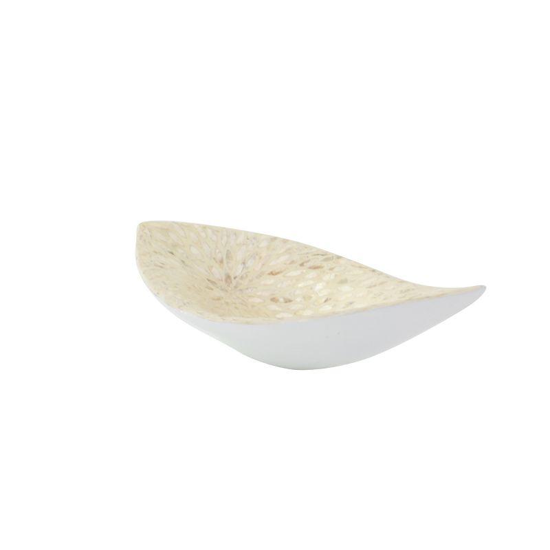 Olivia & May Decorative Bowl Beige Stone and White: Oval Resin Centerpiece, Tabletop Accent, Not for Food Use