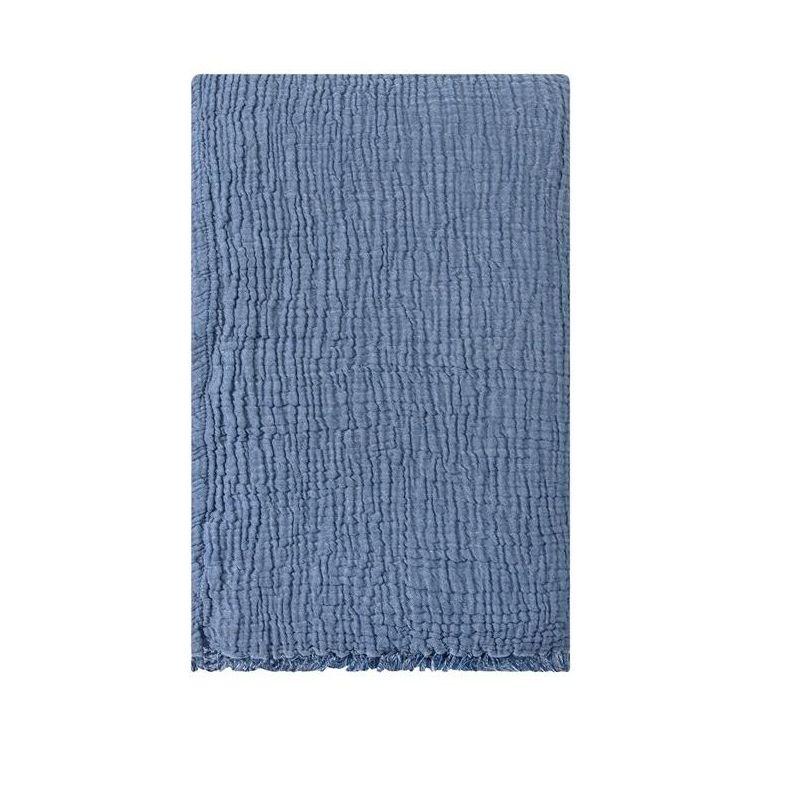 Sussexhome Muslin Blanket 4 Layers, Soft Bedspread, 100% Cotton Muslin Bed Cover, Reversible Coverlet, Indigo Blue, 63x90 inches, Twin Size