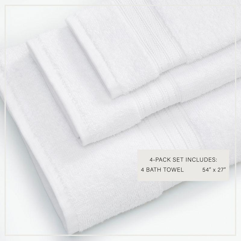 100% Cotton Quick-Dry Everday Towel Set - Great Bay Home (4 Pack Bath Towels, White)