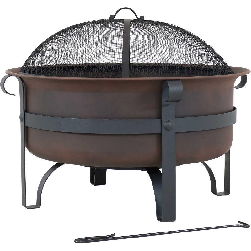 Sunnydaze Outdoor Camping or Backyard Large Round Cauldron Fire Pit Bowl with Log Poker and Spark Screen - 29"