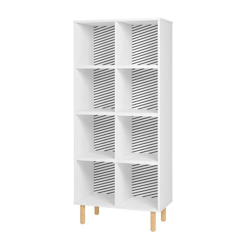 White and Zebra 60" Double Bookcase with 8 Shelves