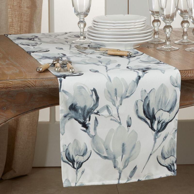 Saro Lifestyle Watercolor Floral Runner, Blue-Grey, 16" x 72"