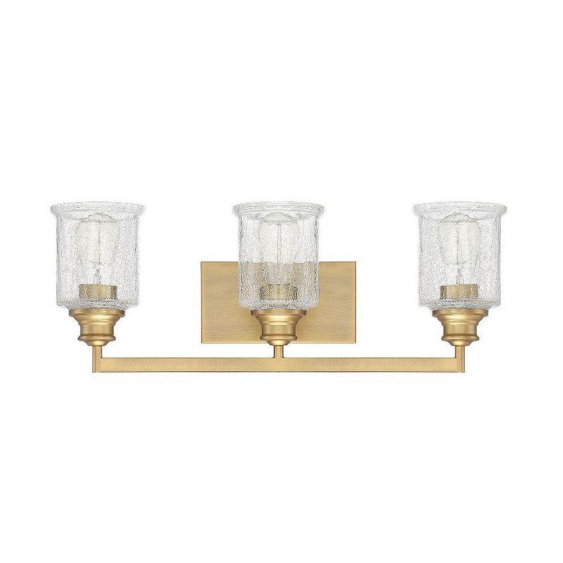 Hampton Warm Brass 3-Light Vanity with Crackle Glass Shades