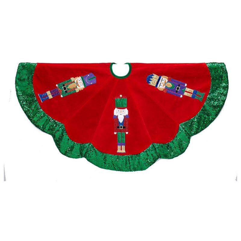 48" Red and Green Velvet Nutcracker Christmas Tree Skirt