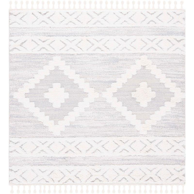 Ivory Diamond Braided Fringe 6'7" Square Shag Rug