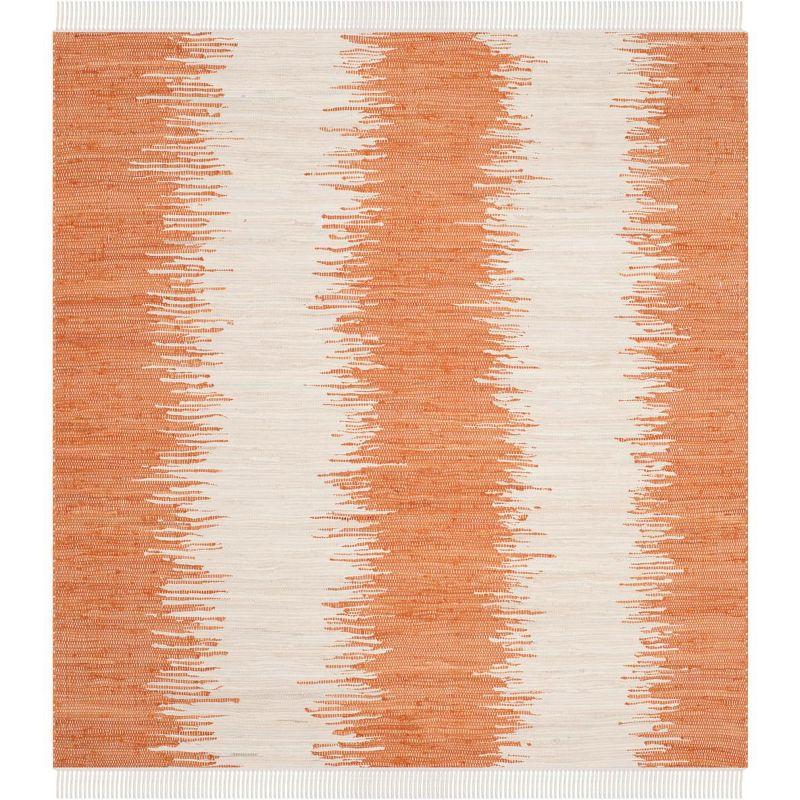 Coastal Charm Orange Stripe Cotton 6' Square Area Rug