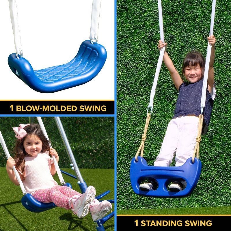 Sportspower Sportspower Taylor Galvanized Metal Swing Set With Blow Molded Swing, Standing Swing, 2 Person Teeter Totter, 32" Saucer Swing, And 5' Slide, Bonus 4pc Anchor Kit Included