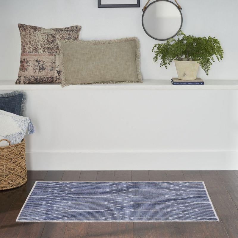 Pymble Geometric Machine Washable Area Rug in Navy Blue