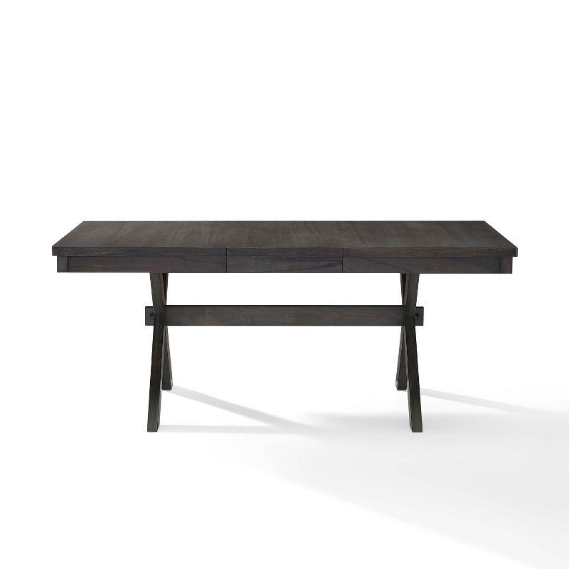 Crosley Hayden Extendable Dining Table Slate: Rustic Farmhouse Style, Seats 8 with Leaf, MDF & Rubberwood