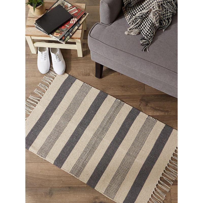 Design Imports Textured Stripe - Gray & Natural With 3 In Fringe - 2 X 3 Ft
