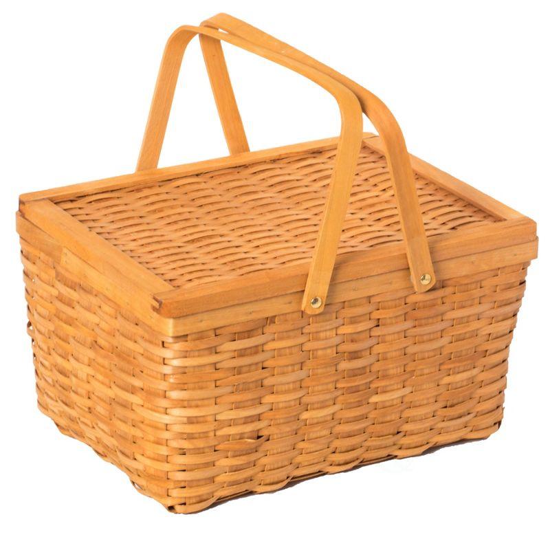 Vintiquewise Woodchip Picnic Storage Basket with Cover and Movable Handles, Large