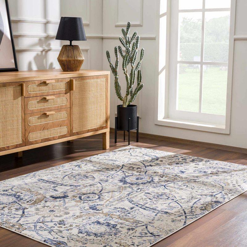 Georgiana Beige and Blue Traditional Polypropylene Area Rug