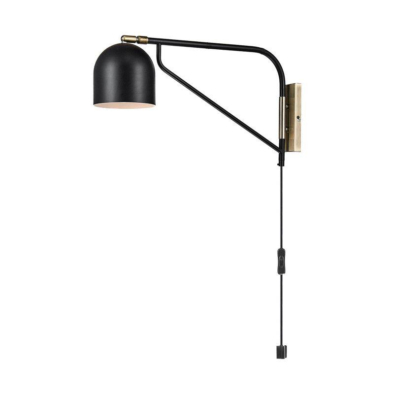 Matte Black and Antique Brass Classic Plug-In Wall Sconce