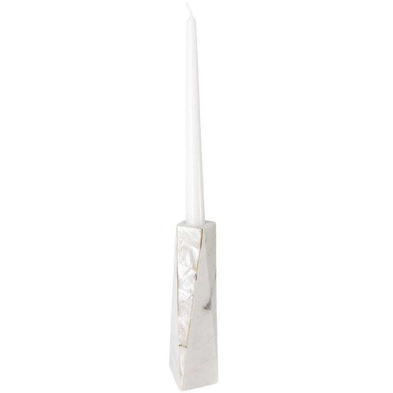 Anaya 8" White Marble & Mother of Pearl Large Candle Holder