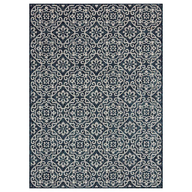 NICOLE MILLER NEW YORK Patio Country Danica Geometric Indoor/Outdoor Area Rug, Navy Blue/ Ivory