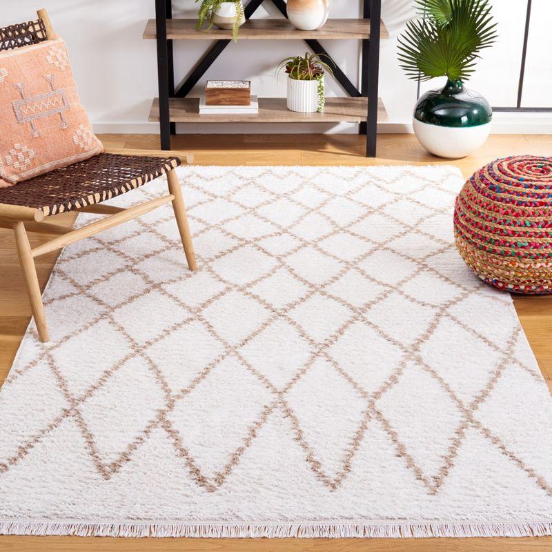 Ivory Beige Synthetic Flat Woven Square Area Rug