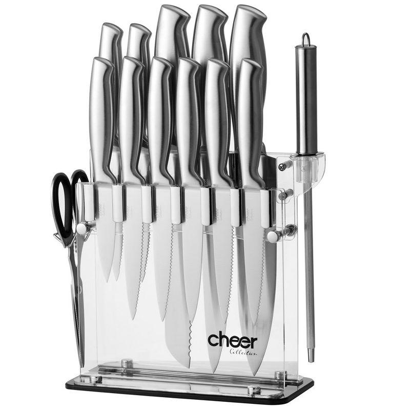 Cheer Collection 14-Piece Stainless Steel Knife Set with Acrylic Stand