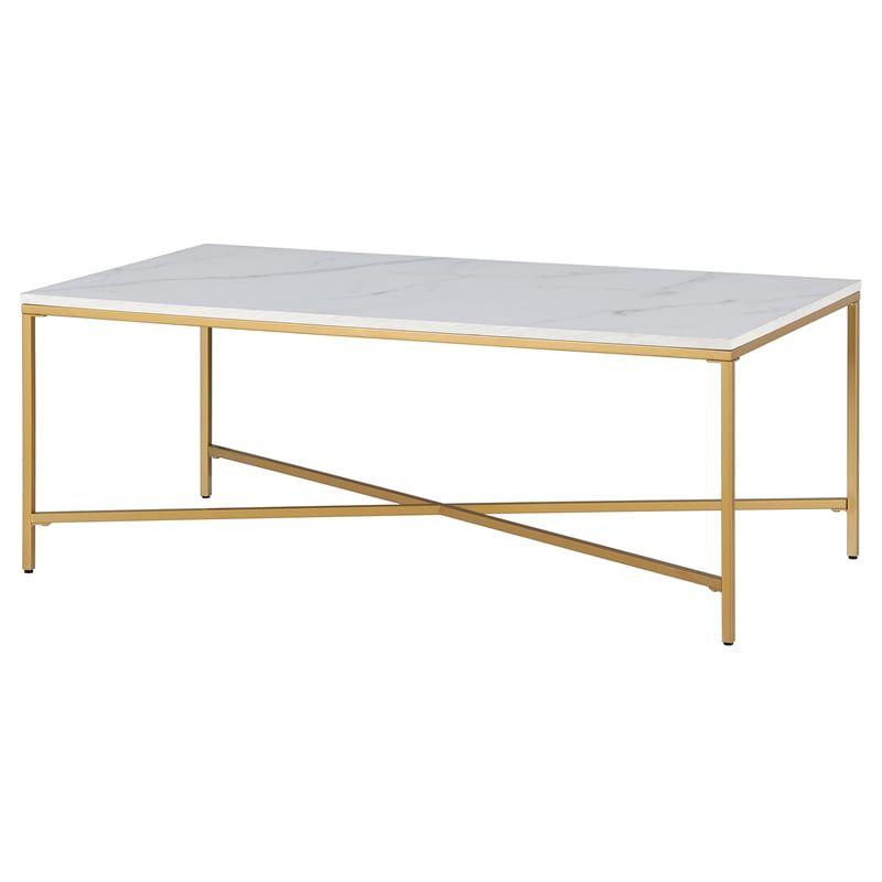 47.63 Inches Brass/Faux Marble Metal Coffee Table - Henn&Hart