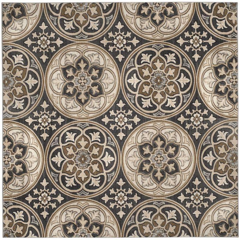 Lyndhurst LNH341 Power Loomed Area Rug - Light Grey/Beige - 8'x8' - Safavieh
