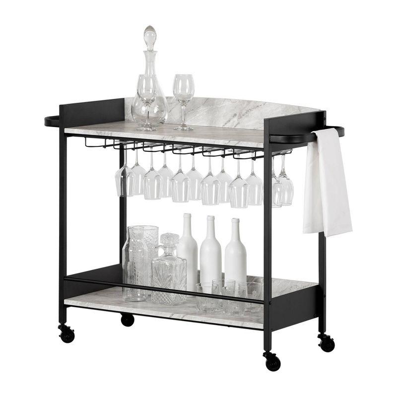 Sophisticated Urban Marble-Top Bar Cart with Wine Glass Storage