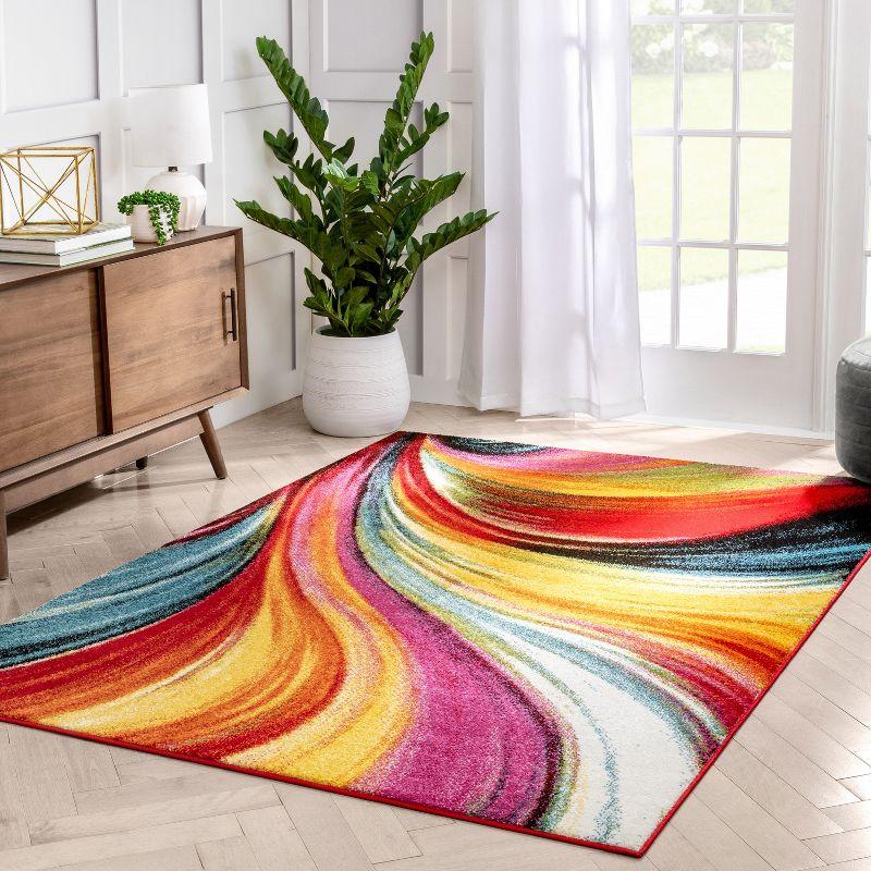 Northern Lights Swirl Abstract 5' x 7' Red Geometric Area Rug