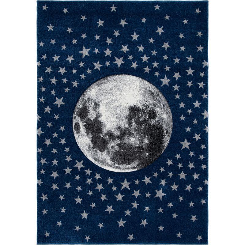 Navy and Gray Moon and Stars Kids Area Rug