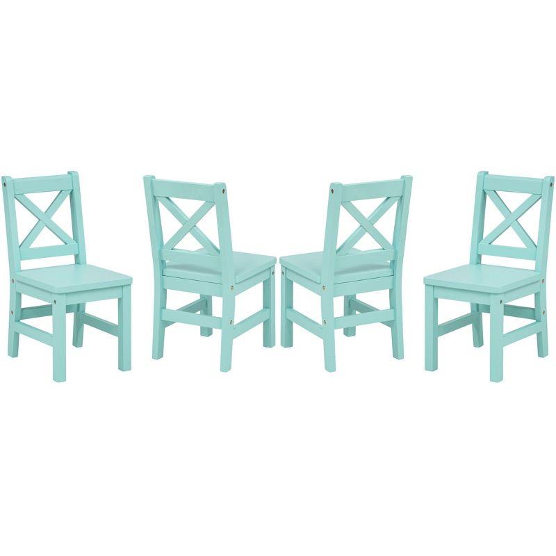 eHemco Solid Hard Wood Kids Table and Chair Set (4 Chairs Included), 5 Piece Set, White
