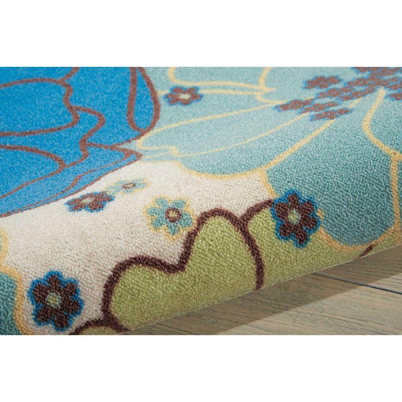 Light Blue Floral Synthetic Rectangular Area Rug