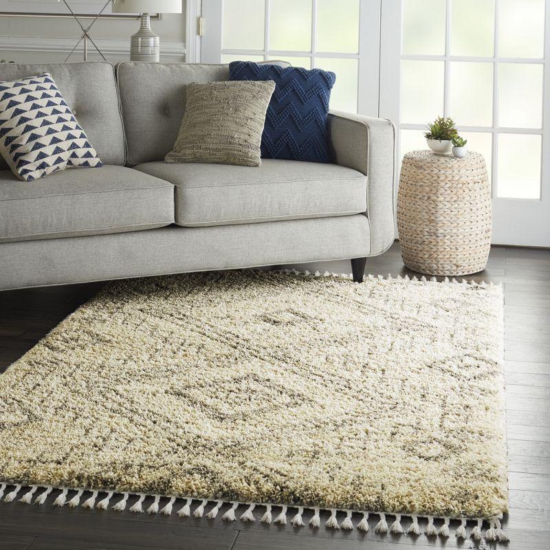 Nordic Diamond Shag Area Rug, Grey/Ivory, 5'3" x 7'9"