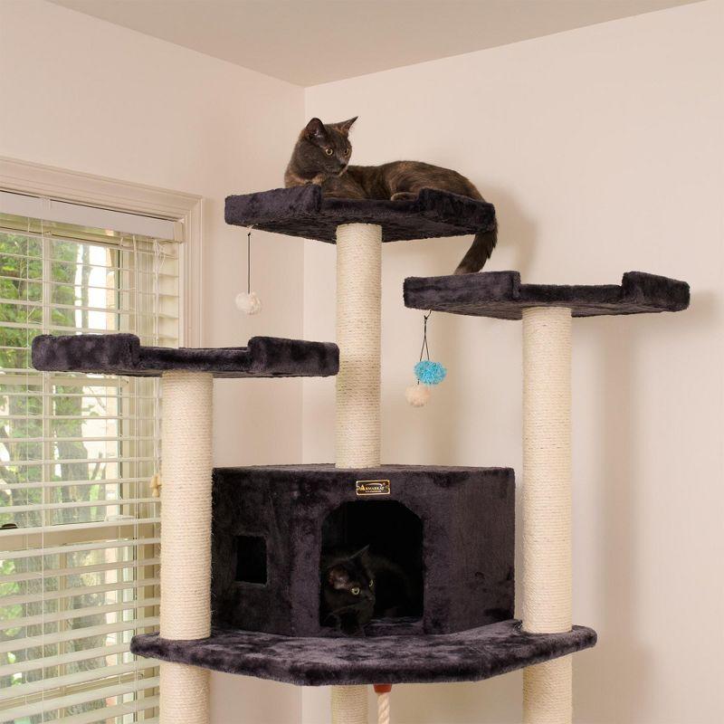 82 Inches Multi-Level Big Cat Tree. Tall Multi-Cats Tower with 2 Big Cat Condos A8202