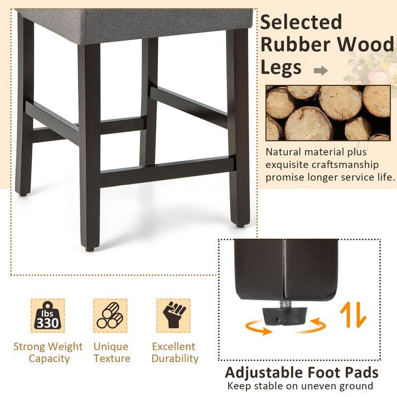 Costway Set of 2 Upholstered Bar stools 25''  Counter  Height Chairs with Rubber Wood Legs Grey