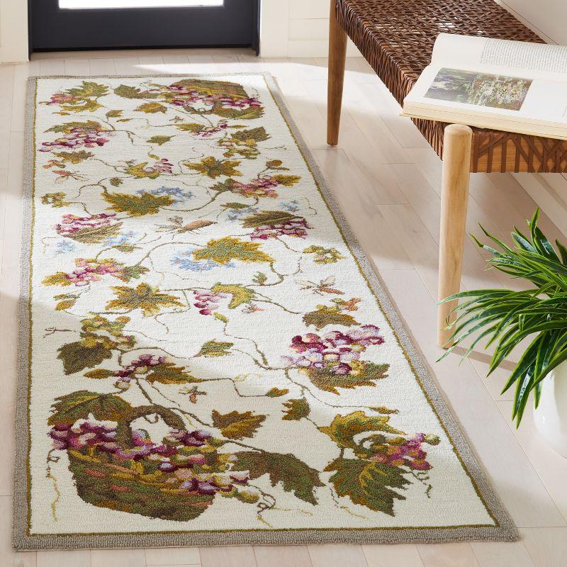 White Floral Hand-Hooked Easy Care Runner Rug