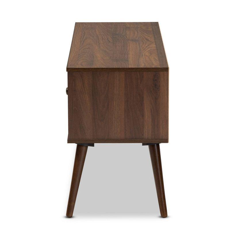 Alard 2 Door Wood TV Stand for TVs up to 50" Walnut - Baxton Studio: Mid-Century Modern Media Console with Fixed Shelves