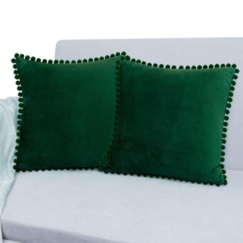 PAVILIA Set of 2 Pom Pom Throw Pillow Covers, Decorative Pompom Fringe Square Cushion Cases for Couch Sofa Bed