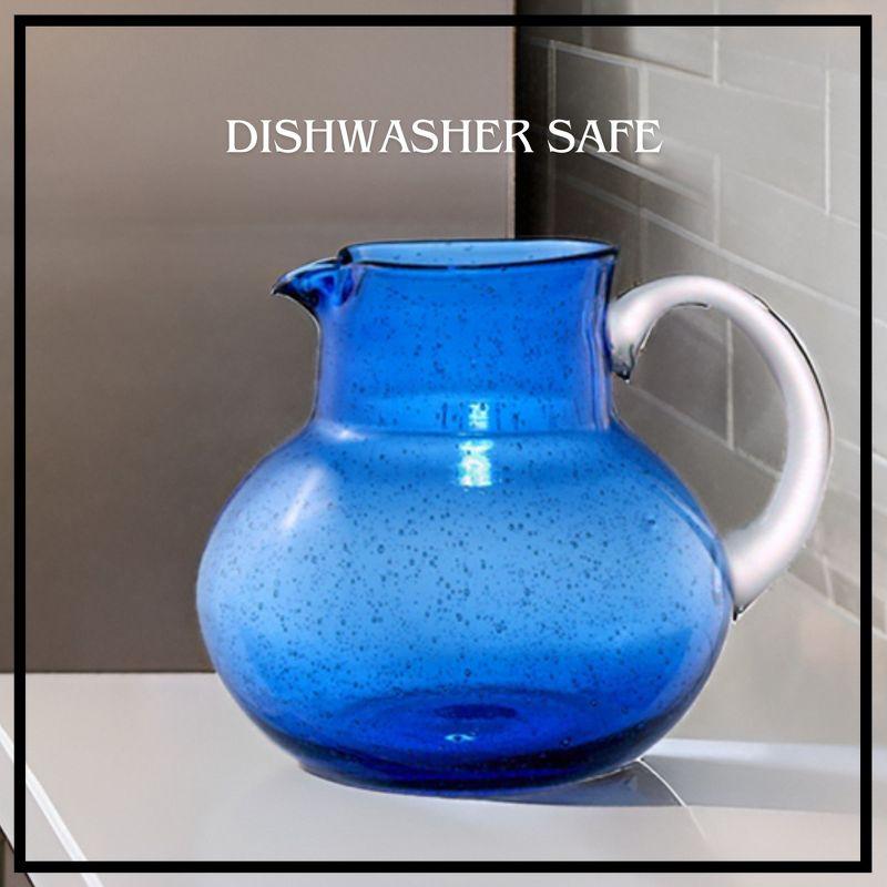 Artland Iris 90 Oz Handblown Glass Pitcher, Bubble Shape, Lead-Free, Versatile Drink Dispenser for Water, Cocktails, Dishwasher Safe - Cobalt Blue