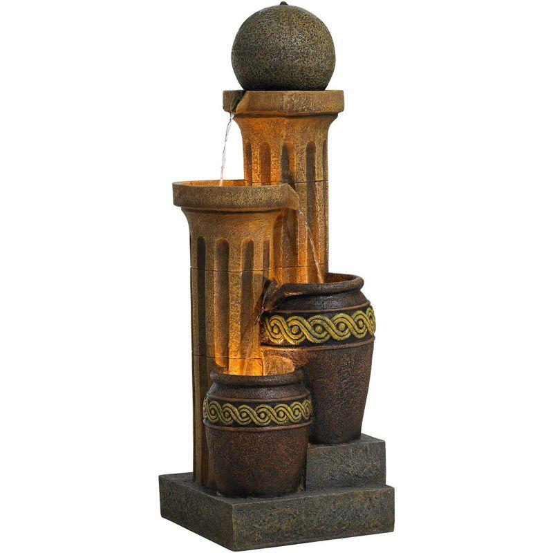 John Timberland Sphere Jugs and Column Rustic Cascading Outdoor Floor Water Fountain with LED Light 50" for Yard Garden Patio Home Deck Porch House