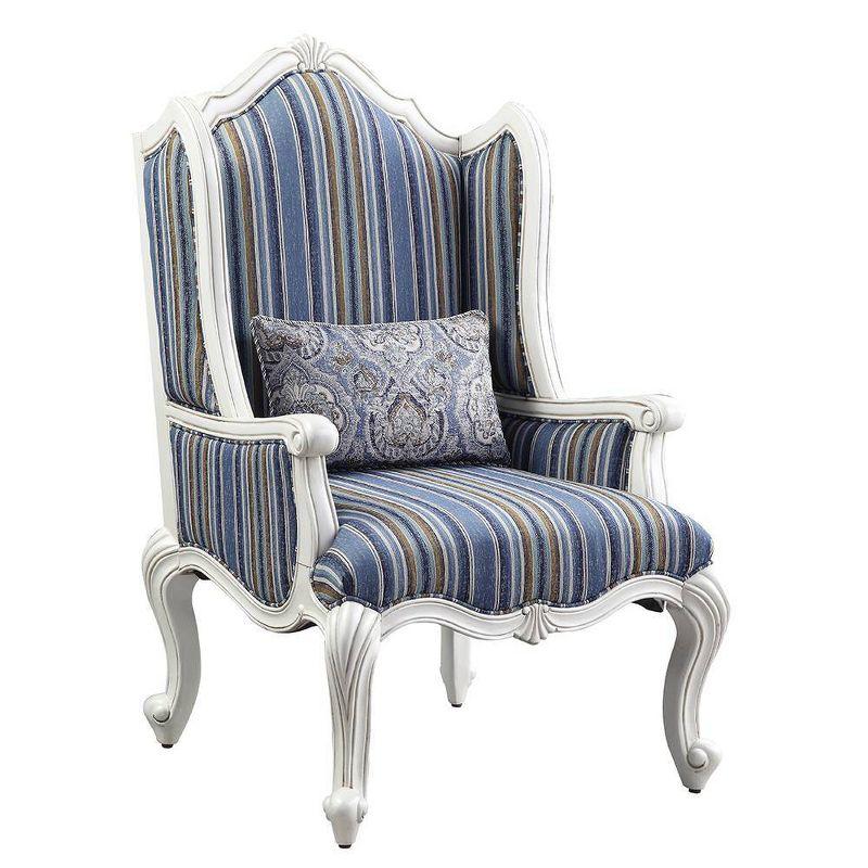 31" Ciddrenar Fabric Chair White Finish - Acme Furniture: Queen Anne Legs, Floral Linen Upholstery, No Assembly Required