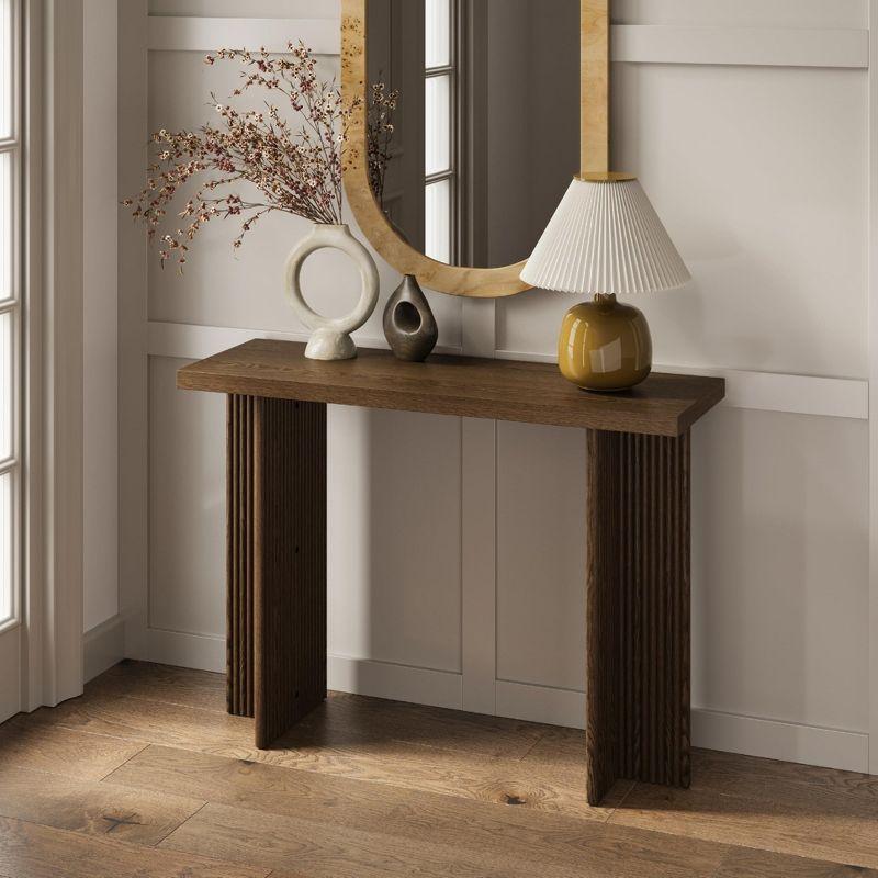 Walnut Fluted Console Table with Solid Wood Legs