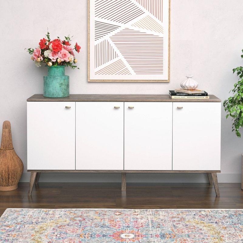 Milo Mid-Century Modern 4 Door Buffet Server Gray/White - Prepac: Laminated Composite Wood, Adjustable Shelves