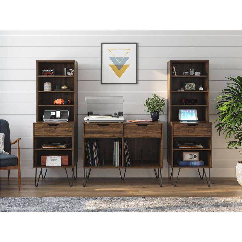 Mid-Century Walnut Turntable Stand with Hairpin Legs and Storage