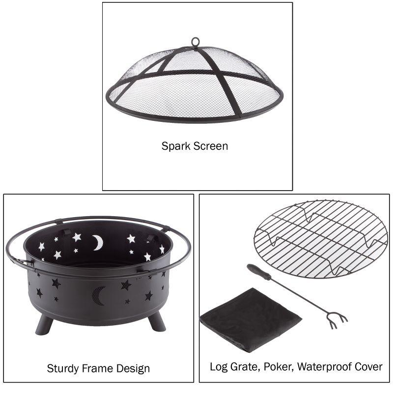 Nature Spring Star and Moon Wood Burning Fire Pit – Black