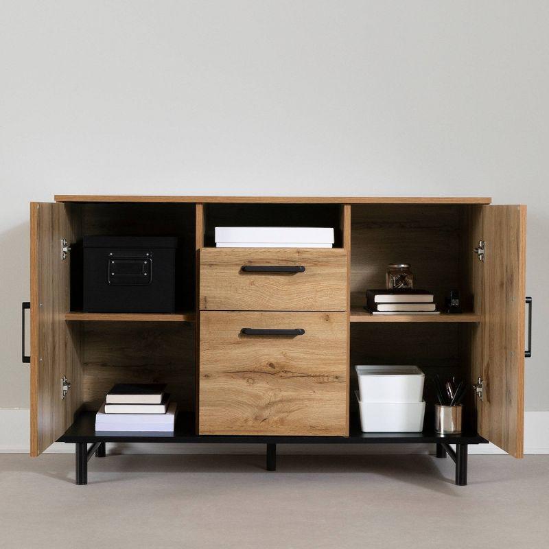 South Shore 29.25" Ezra 2 Door Credenza with Drawers Nordik Oak: Contemporary Home Office Storage