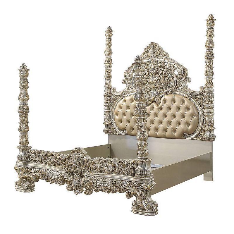 96" Eastern King Bed Danae Bed Synthetic Leather, Champagne and Gold Finish - Acme Furniture: Tufted, Camelback Headboard, Faux Leather
