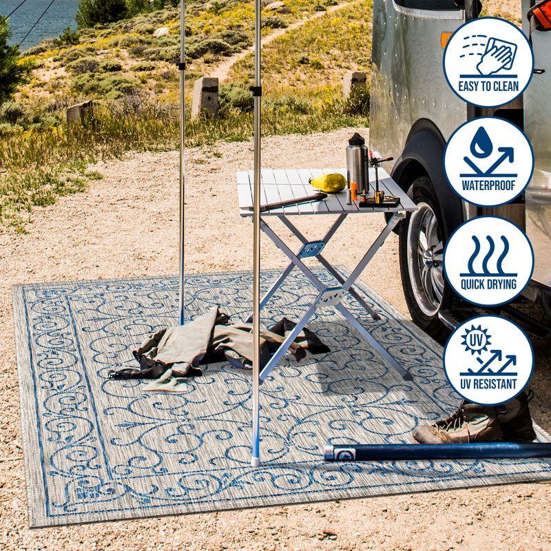 9' X 12' Charleston Vintage Filigree Textured Weave Indoor/Outdoor Area Rug, Gray/Navy - JONATHAN Y