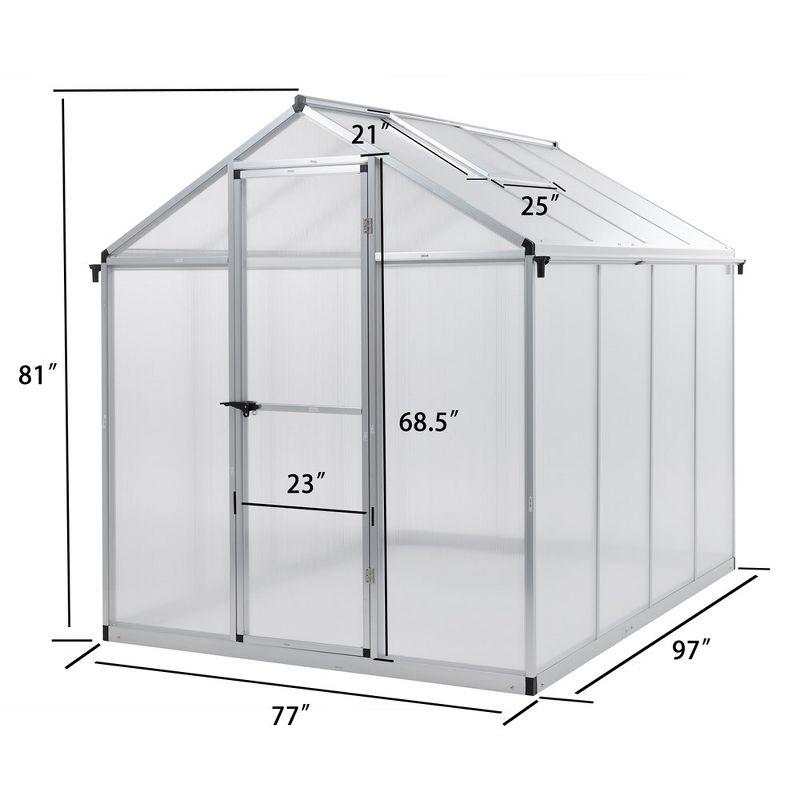 Aoodor 6' x 8' Silver Polycarbonate Walk-In Greenhouse with Aluminum Frame